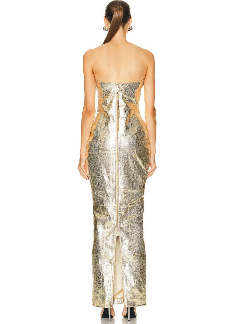 NWT $1,400 Retrofete Lavonne Gold Metallic Leather Crackle Dress Medium Runway - Picture 11 of 11